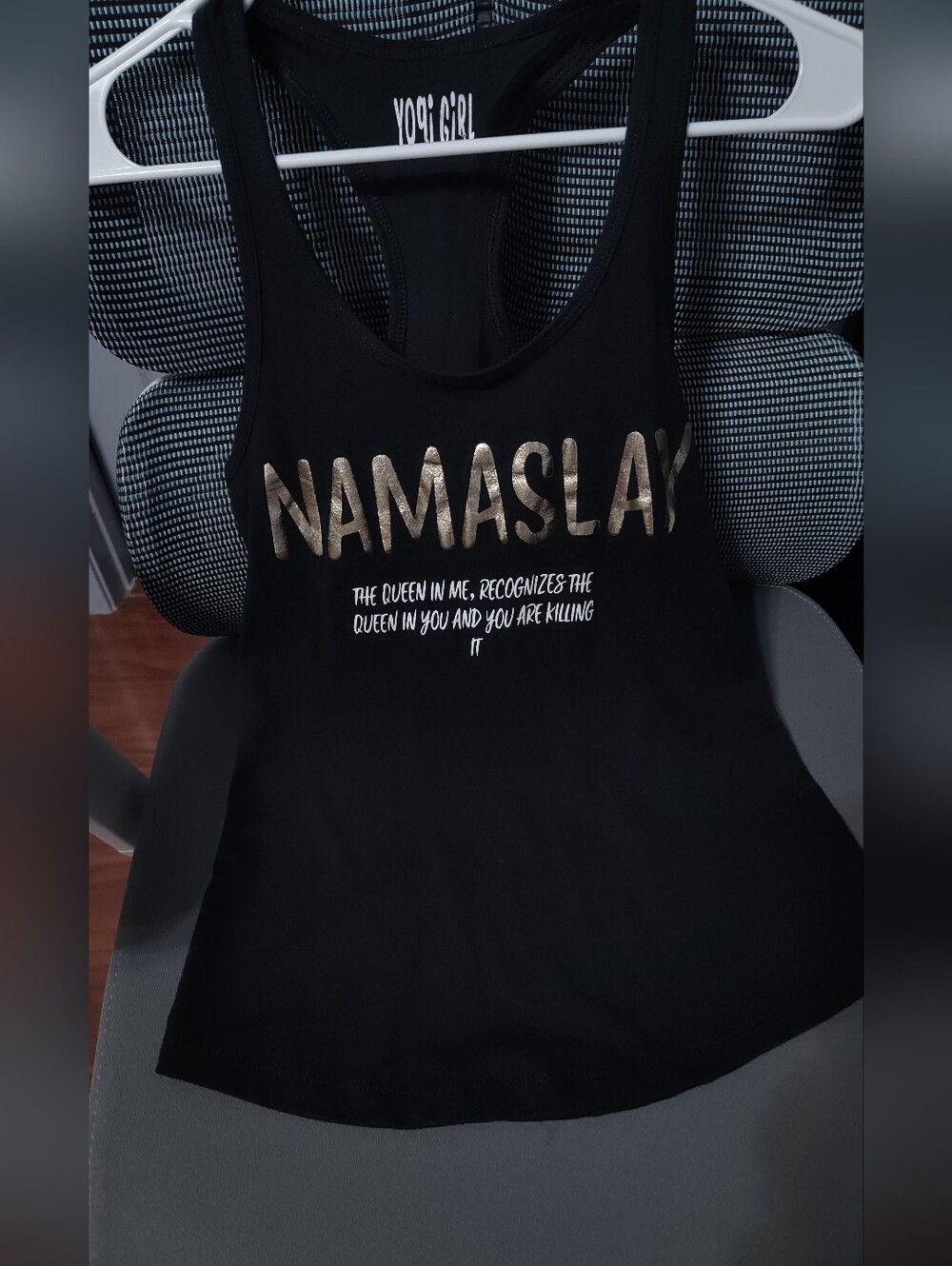 Women's Black Namaslay Tank Top with Gold Foil Text Size S
